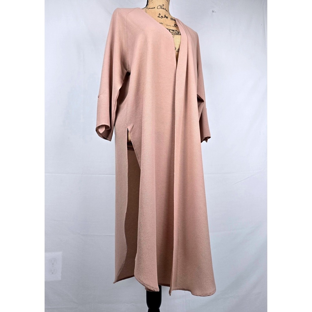 Stylish She + Sky Mauve Textured Open Front Duster Cardigan High Slit Large